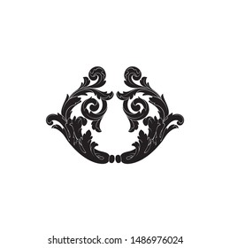 Baroque ornament with filigree in vector format for design frame, pattern. Vintage hand drawn victorian or damask floral element. Black and white engraved ink art. 