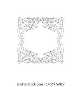 Baroque ornament with filigree in vector format for design frame, pattern. Vintage hand drawn victorian or damask floral element. Black and white engraved ink art. 
