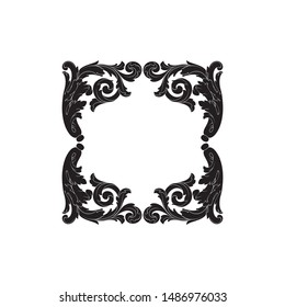 Baroque ornament with filigree in vector format for design frame, pattern. Vintage hand drawn victorian or damask floral element. Black and white engraved ink art. 