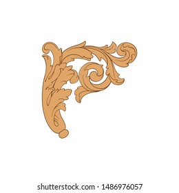 Baroque ornament with filigree in vector format for design frame, pattern. Vintage hand drawn victorian or damask floral element. Black and white engraved ink art. 