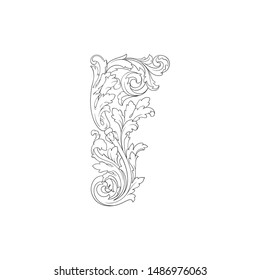 Baroque ornament with filigree in vector format for design frame, pattern. Vintage hand drawn victorian or damask floral element. Black and white engraved ink art. 