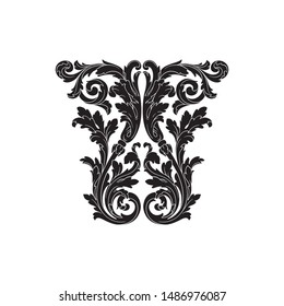 Baroque ornament with filigree in vector format for design frame, pattern. Vintage hand drawn victorian or damask floral element. Black and white engraved ink art. 