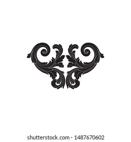 Baroque ornament with filigree in vector format for design frame, pattern. Vintage hand drawn victorian or damask floral element. Black and white engraved ink art.
