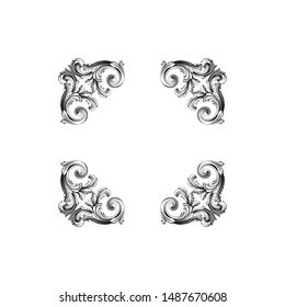 Baroque ornament with filigree in vector format for design frame, pattern. Vintage hand drawn victorian or damask floral element. Black and white engraved ink art.