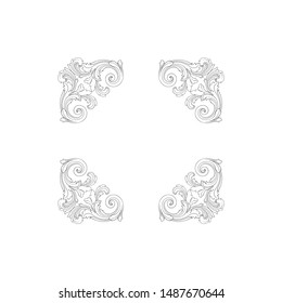 Baroque ornament with filigree in vector format for design frame, pattern. Vintage hand drawn victorian or damask floral element. Black and white engraved ink art.