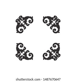 Baroque ornament with filigree in vector format for design frame, pattern. Vintage hand drawn victorian or damask floral element. Black and white engraved ink art.