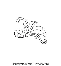 Baroque ornament with filigree in vector format for design frame, pattern. Vintage hand drawn victorian or damask floral element. Black and white engraved ink art.