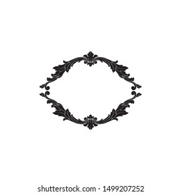 Baroque ornament with filigree in vector format for design frame, pattern. Vintage hand drawn victorian or damask floral element. Black and white engraved ink art.