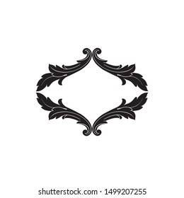 Baroque ornament with filigree in vector format for design frame, pattern. Vintage hand drawn victorian or damask floral element. Black and white engraved ink art.