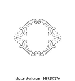 Baroque ornament with filigree in vector format for design frame, pattern. Vintage hand drawn victorian or damask floral element. Black and white engraved ink art.