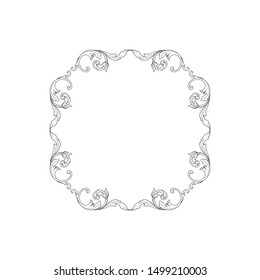 Baroque ornament with filigree in vector format for design frame, pattern. Vintage hand drawn victorian or damask floral element. Black and white engraved ink art. 