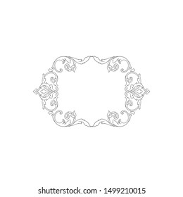 Baroque ornament with filigree in vector format for design frame, pattern. Vintage hand drawn victorian or damask floral element. Black and white engraved ink art. 