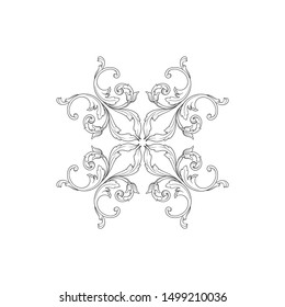 Baroque ornament with filigree in vector format for design frame, pattern. Vintage hand drawn victorian or damask floral element. Black and white engraved ink art. 