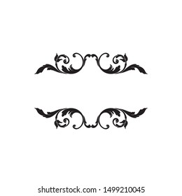 Baroque ornament with filigree in vector format for design frame, pattern. Vintage hand drawn victorian or damask floral element. Black and white engraved ink art. 