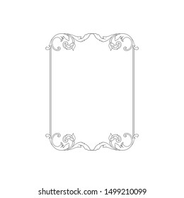 Baroque ornament with filigree in vector format for design frame, pattern. Vintage hand drawn victorian or damask floral element. Black and white engraved ink art. 