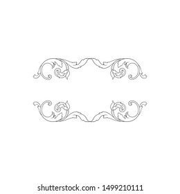 Baroque ornament with filigree in vector format for design frame, pattern. Vintage hand drawn victorian or damask floral element. Black and white engraved ink art. 