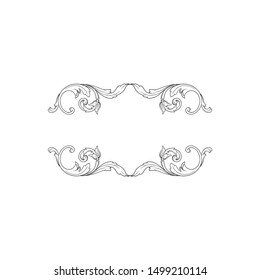 Baroque ornament with filigree in vector format for design frame, pattern. Vintage hand drawn victorian or damask floral element. Black and white engraved ink art. 