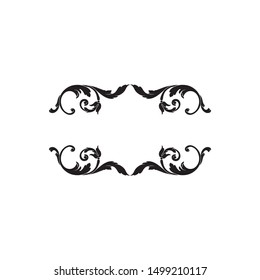 Baroque ornament with filigree in vector format for design frame, pattern. Vintage hand drawn victorian or damask floral element. Black and white engraved ink art. 