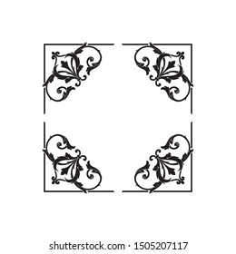 Baroque ornament with filigree in vector format for design frame, pattern. Vintage hand drawn victorian or damask floral element. Black and white engraved ink art.