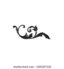 Baroque ornament with filigree in vector format for design frame, pattern. Vintage hand drawn victorian or damask floral element. Black and white engraved ink art.