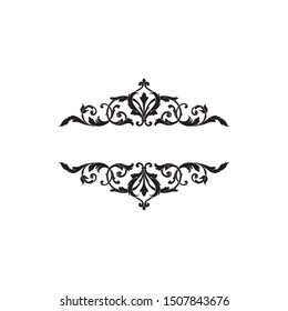 Baroque ornament with filigree in vector format for design frame, pattern. Vintage hand drawn victorian or damask floral element. Black and white engraved ink art.
