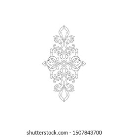 Baroque ornament with filigree in vector format for design frame, pattern. Vintage hand drawn victorian or damask floral element. Black and white engraved ink art.
