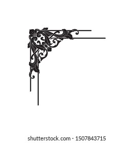Baroque ornament with filigree in vector format for design frame, pattern. Vintage hand drawn victorian or damask floral element. Black and white engraved ink art.