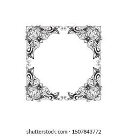 Baroque ornament with filigree in vector format for design frame, pattern. Vintage hand drawn victorian or damask floral element. Black and white engraved ink art.