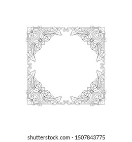 Baroque ornament with filigree in vector format for design frame, pattern. Vintage hand drawn victorian or damask floral element. Black and white engraved ink art.