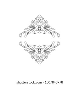 Baroque ornament with filigree in vector format for design frame, pattern. Vintage hand drawn victorian or damask floral element. Black and white engraved ink art.