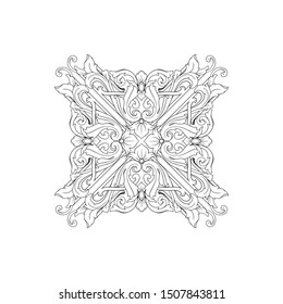 Baroque ornament with filigree in vector format for design frame, pattern. Vintage hand drawn victorian or damask floral element. Black and white engraved ink art.