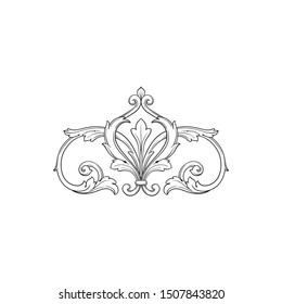Baroque ornament with filigree in vector format for design frame, pattern. Vintage hand drawn victorian or damask floral element. Black and white engraved ink art.