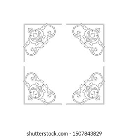 Baroque ornament with filigree in vector format for design frame, pattern. Vintage hand drawn victorian or damask floral element. Black and white engraved ink art.