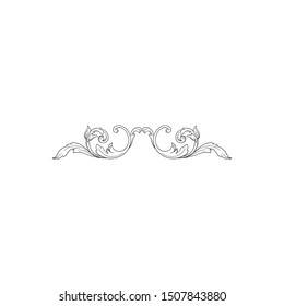 Baroque ornament with filigree in vector format for design frame, pattern. Vintage hand drawn victorian or damask floral element. Black and white engraved ink art.