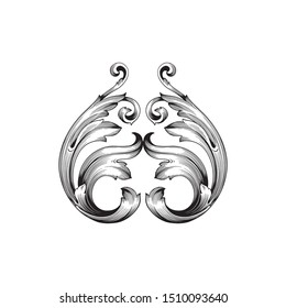 Ornamento barroco con filigre en formato vectorial para el marco de diseño, patrón. Vintage de elemento floral victoriano o damasco dibujado a mano. Arte con tinta grabada en blanco y negro.