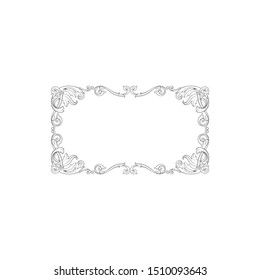 Baroque ornament with filigree in vector format for design frame, pattern. Vintage hand drawn victorian or damask floral element. Black and white engraved ink art.
