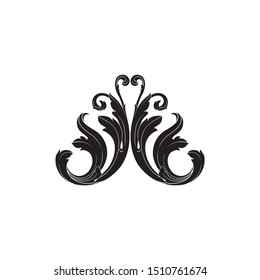 Baroque ornament with filigree in vector format for design frame, pattern. Vintage hand drawn victorian or damask floral element. Black and white engraved ink art.