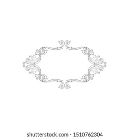 Baroque ornament with filigree in vector format for design frame, pattern. Vintage hand drawn victorian or damask floral element. Black and white engraved ink art.