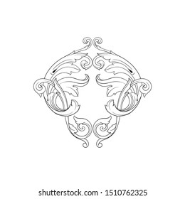 Baroque ornament with filigree in vector format for design frame, pattern. Vintage hand drawn victorian or damask floral element. Black and white engraved ink art.