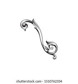 Baroque ornament with filigree in vector format for design frame, pattern. Vintage hand drawn victorian or damask floral element. Black and white engraved ink art.
