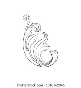 Baroque ornament with filigree in vector format for design frame, pattern. Vintage hand drawn victorian or damask floral element. Black and white engraved ink art.