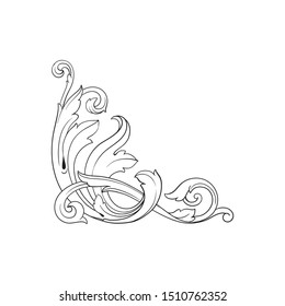 Baroque ornament with filigree in vector format for design frame, pattern. Vintage hand drawn victorian or damask floral element. Black and white engraved ink art.