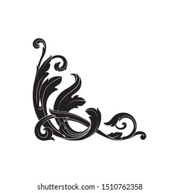 Baroque ornament with filigree in vector format for design frame, pattern. Vintage hand drawn victorian or damask floral element. Black and white engraved ink art.