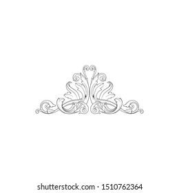 Baroque ornament with filigree in vector format for design frame, pattern. Vintage hand drawn victorian or damask floral element. Black and white engraved ink art.