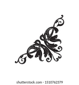 Baroque ornament with filigree in vector format for design frame, pattern. Vintage hand drawn victorian or damask floral element. Black and white engraved ink art.