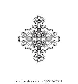 Baroque ornament with filigree in vector format for design frame, pattern. Vintage hand drawn victorian or damask floral element. Black and white engraved ink art.