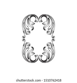 Baroque ornament with filigree in vector format for design frame, pattern. Vintage hand drawn victorian or damask floral element. Black and white engraved ink art.