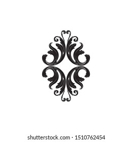 Baroque ornament with filigree in vector format for design frame, pattern. Vintage hand drawn victorian or damask floral element. Black and white engraved ink art.