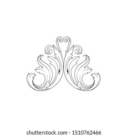 Baroque ornament with filigree in vector format for design frame, pattern. Vintage hand drawn victorian or damask floral element. Black and white engraved ink art.