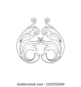 Baroque ornament with filigree in vector format for design frame, pattern. Vintage hand drawn victorian or damask floral element. Black and white engraved ink art.